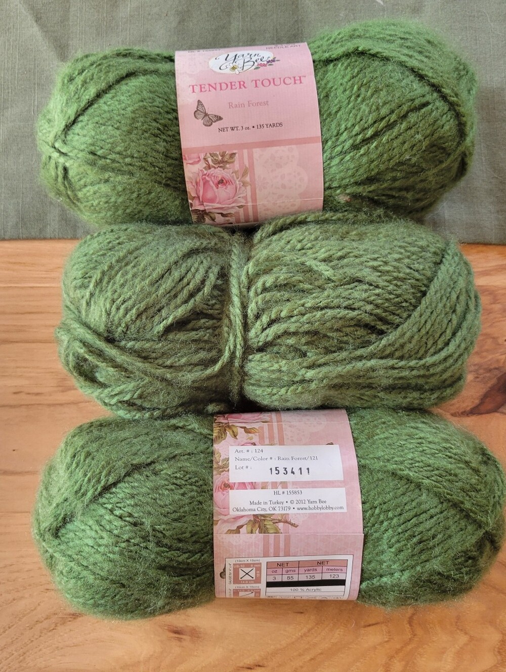 Lot of 3 Yarn Bee Tender Touch Yarn - Rain Forest Green (Discontinued)